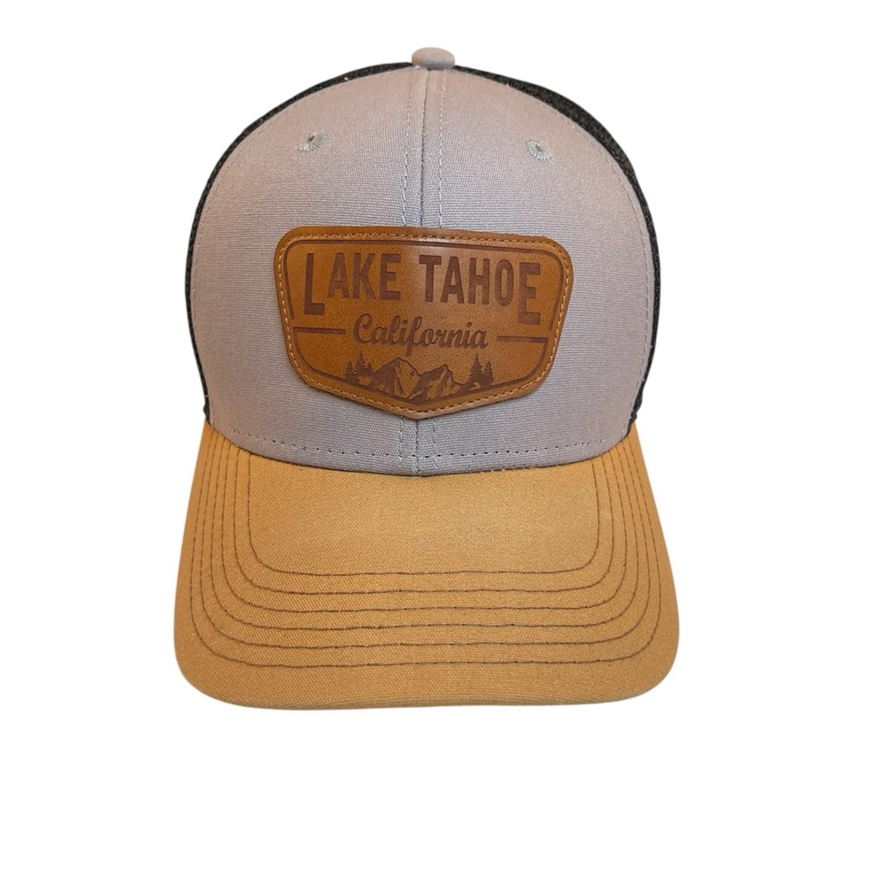 Legacy Black Mesh SnapBack Cap with Leather Patch Lake Tahoe California Logo